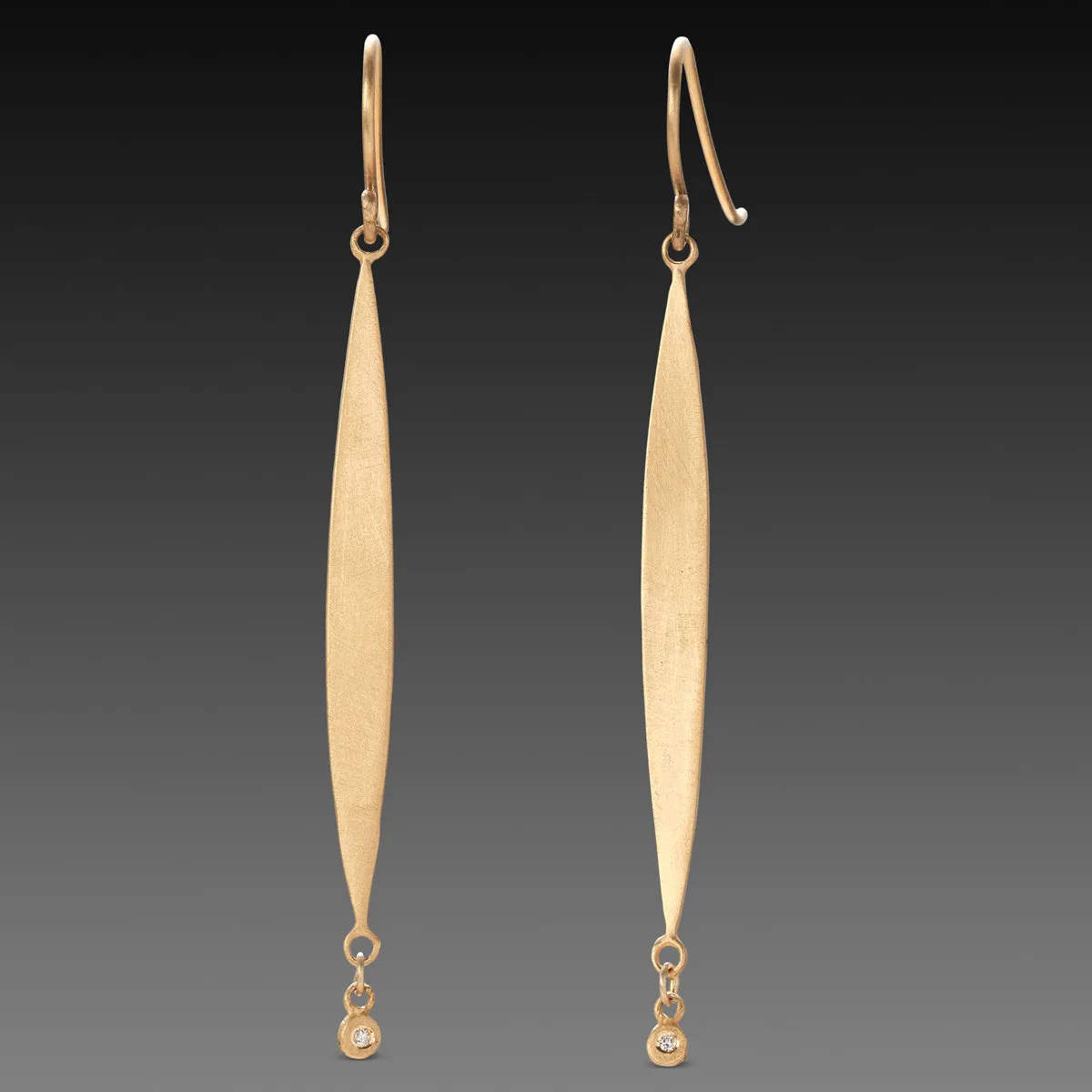 Gold & Diamond Long Leaf Earrings