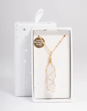 Gold Clear Quartz Wire Shard Necklace