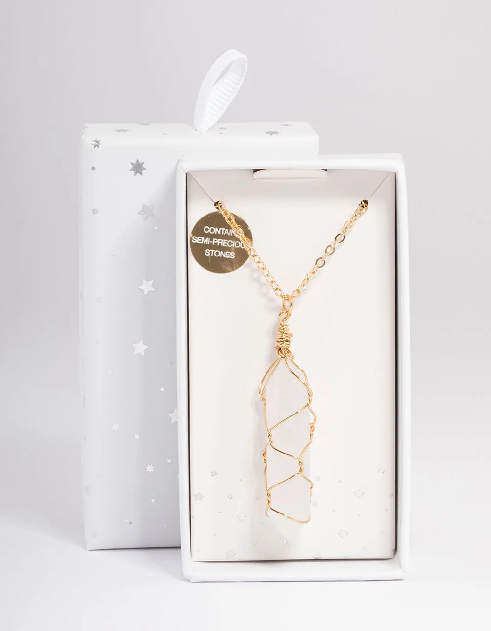 Gold Clear Quartz Wire Shard Necklace