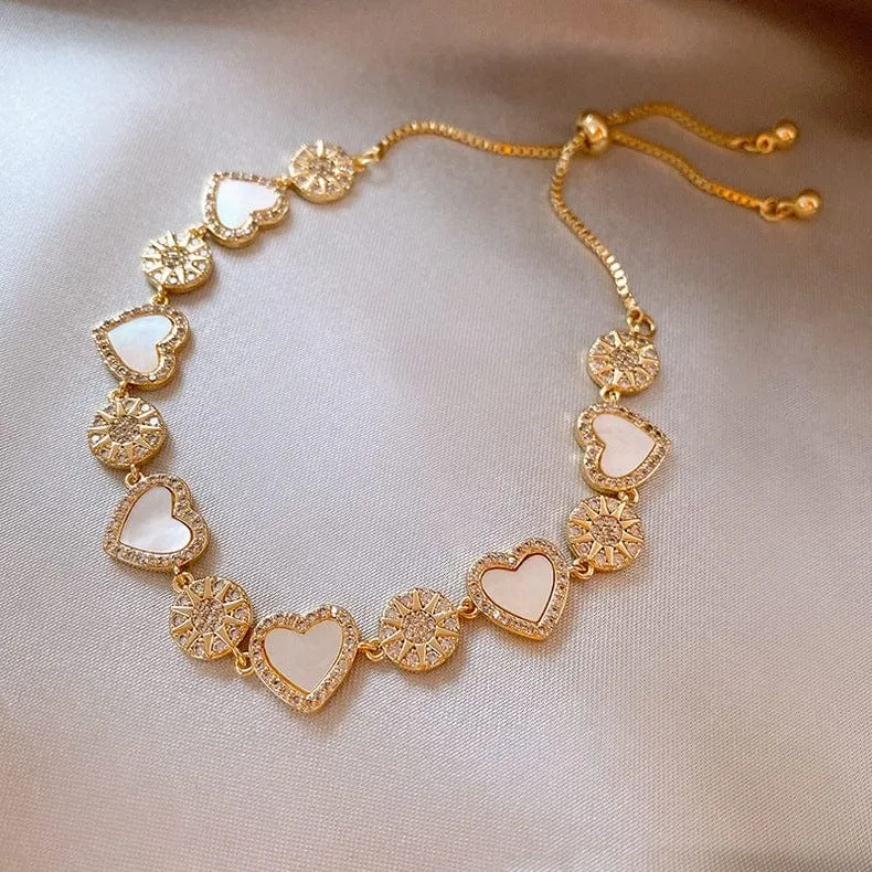 Gold Natural Pearl Shell Heart Bracelet