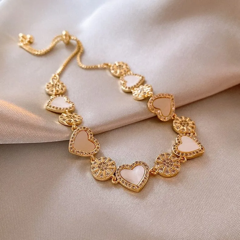 Gold Natural Pearl Shell Heart Bracelet