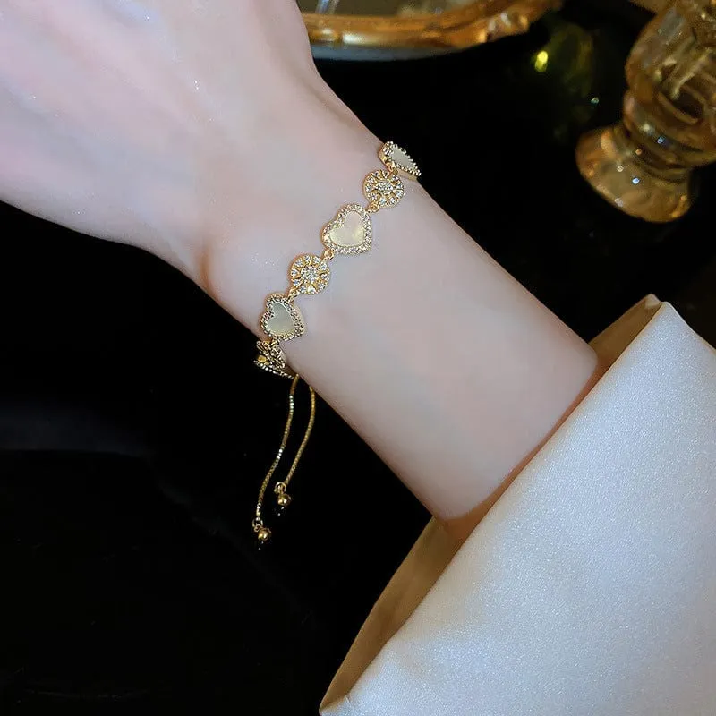 Gold Natural Pearl Shell Heart Bracelet