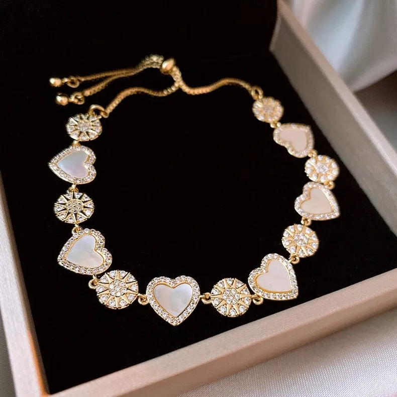 Gold Natural Pearl Shell Heart Bracelet