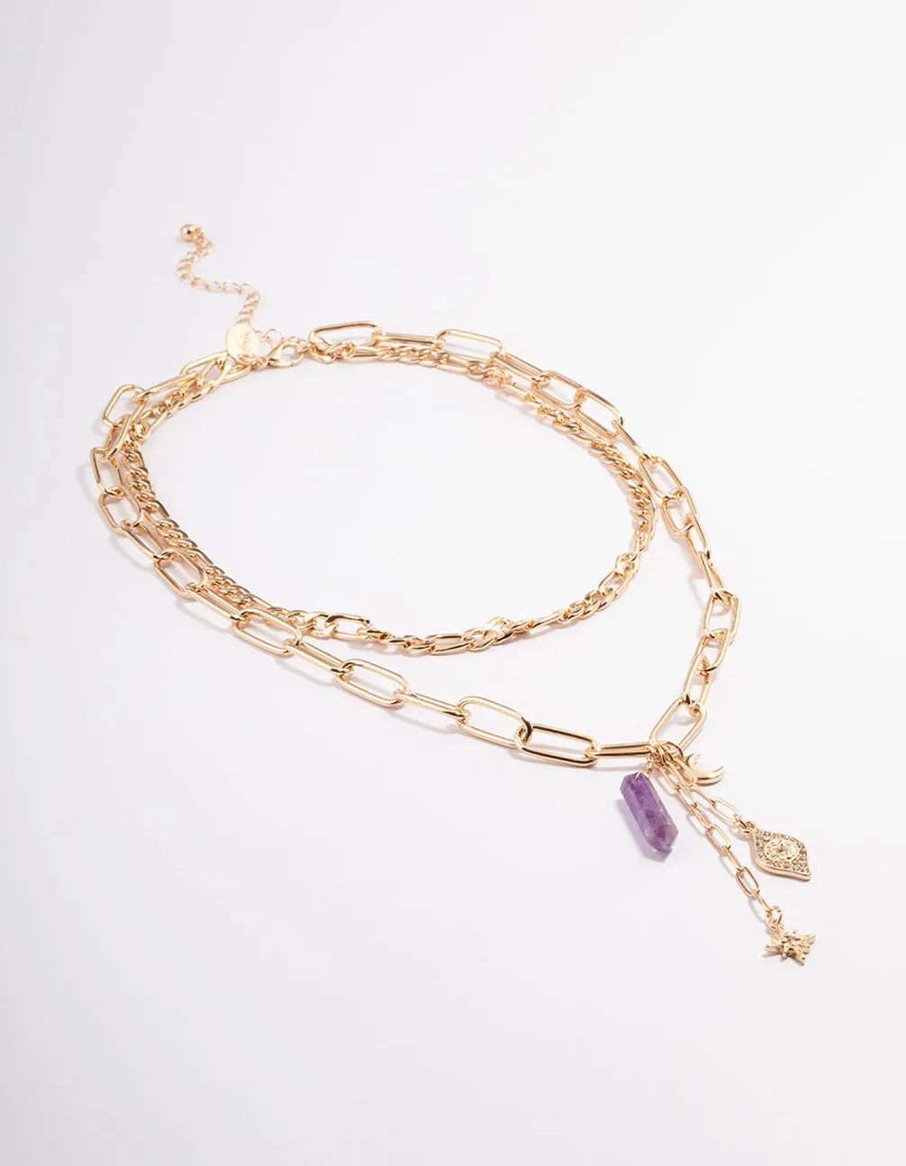 Gold Quartz Layered Charm Necklace