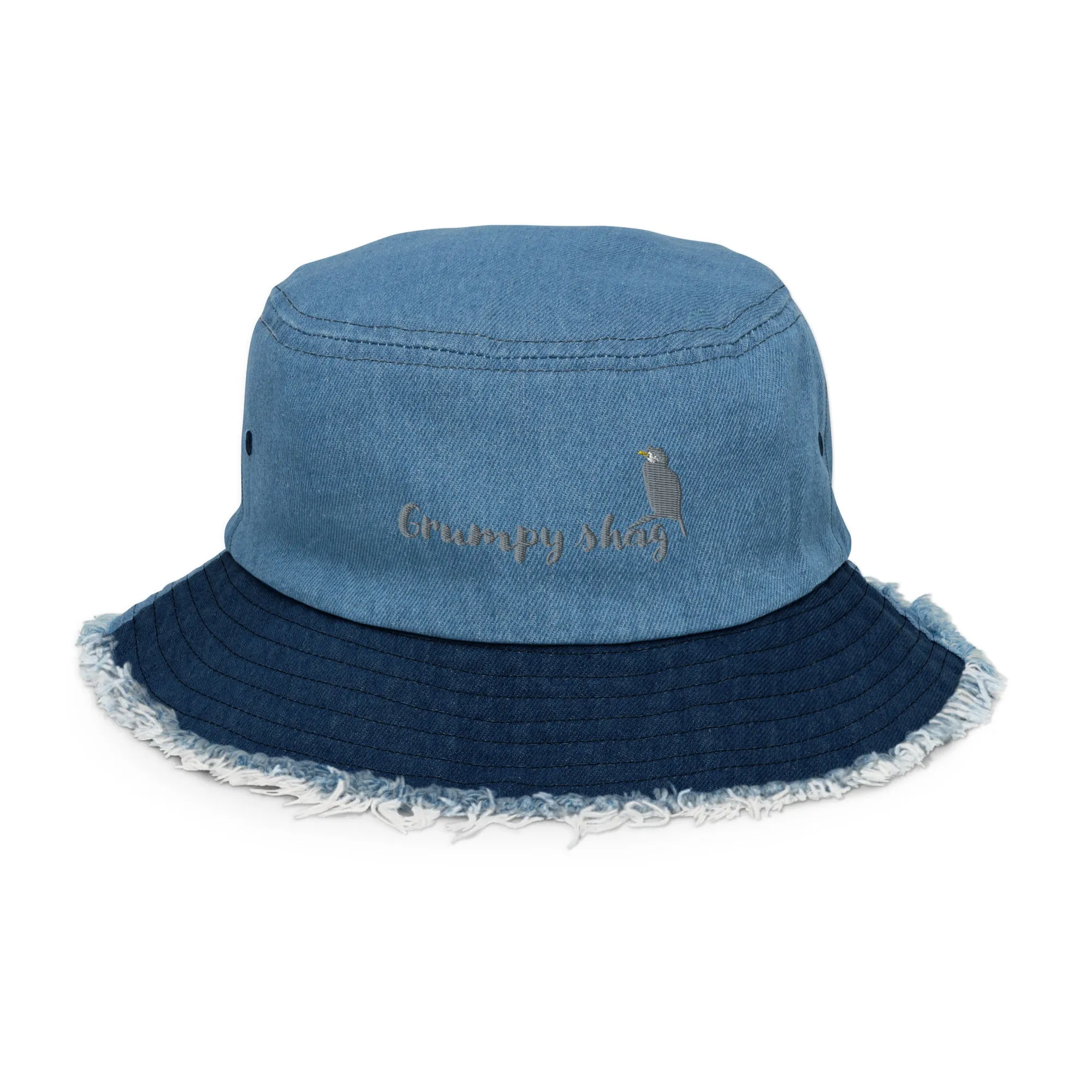 Grumpy shag Distressed denim bucket hat