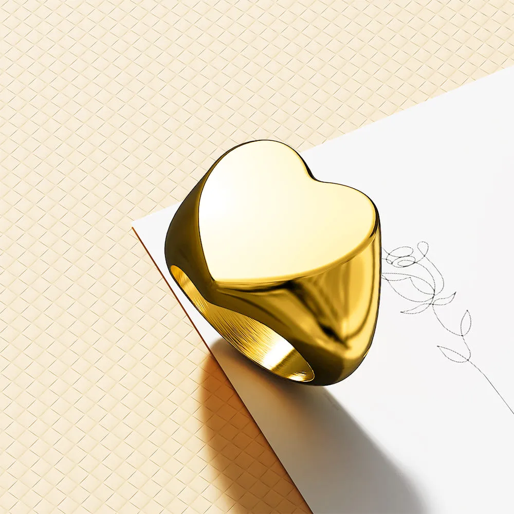 Heart's Desire Signet Gold Layered Ring in 16mm