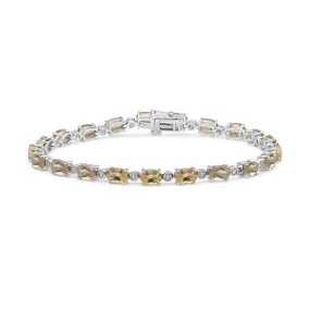Jewelili Sterling Silver Oval Shape Citrine with Natural White Round Diamond Accent Link Bracelet