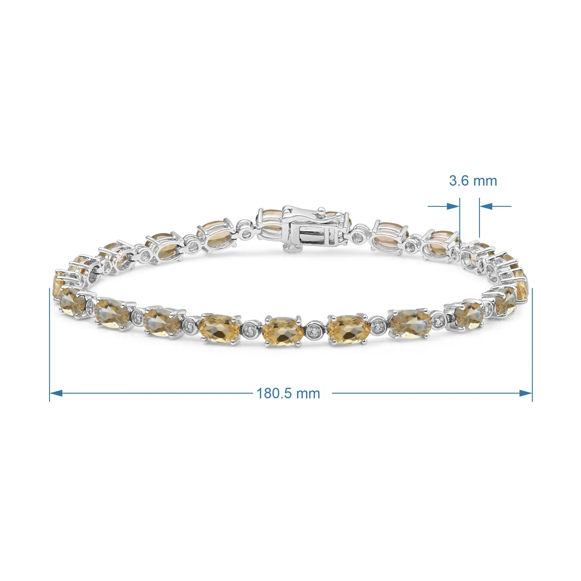 Jewelili Sterling Silver Oval Shape Citrine with Natural White Round Diamond Accent Link Bracelet