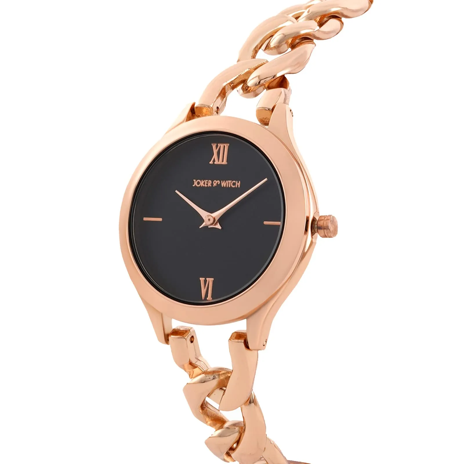 Joker & Witch Vegas Black Dial Rose Gold Metallic Watch