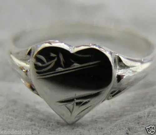 Kaedesigns, Size H New Genuine Sterling Silver 925 Heart Signet Ring 201