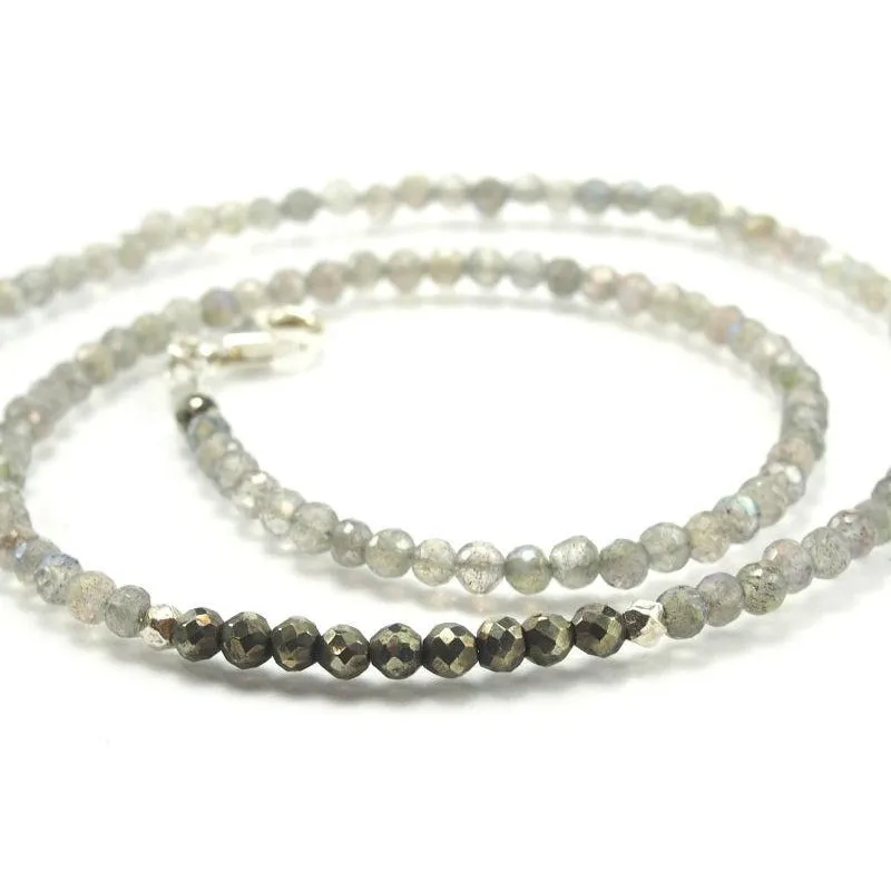 Labradorite and Pyrite Necklace with Sterling Silver Trigger Clasp