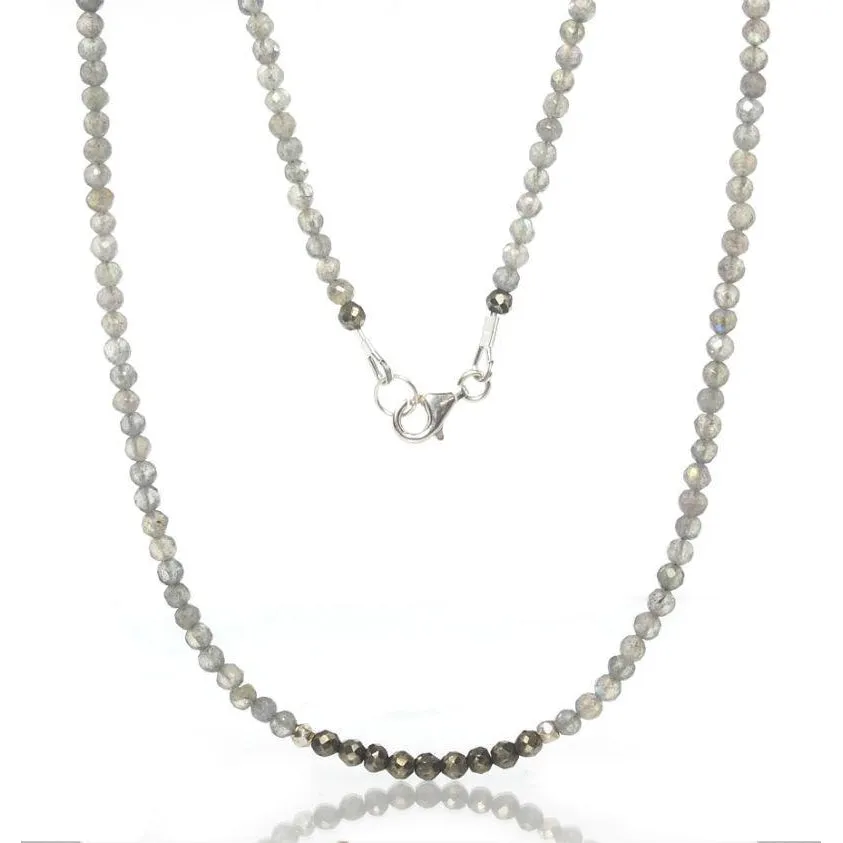 Labradorite and Pyrite Necklace with Sterling Silver Trigger Clasp