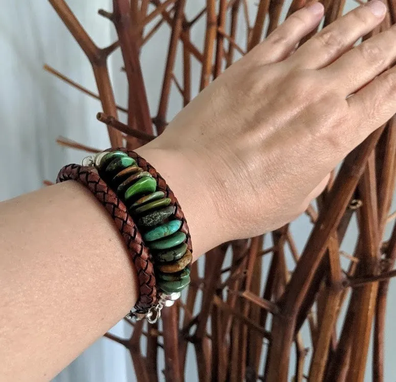 Large Turquoise Leather Wrap Bracelet