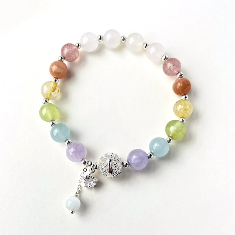 Lavender Macaron Crystal Bracelet with Amethyst Star Pendant