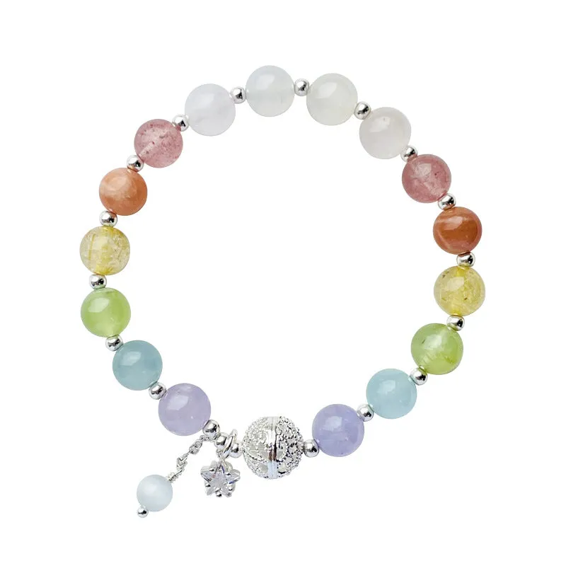 Lavender Macaron Crystal Bracelet with Amethyst Star Pendant