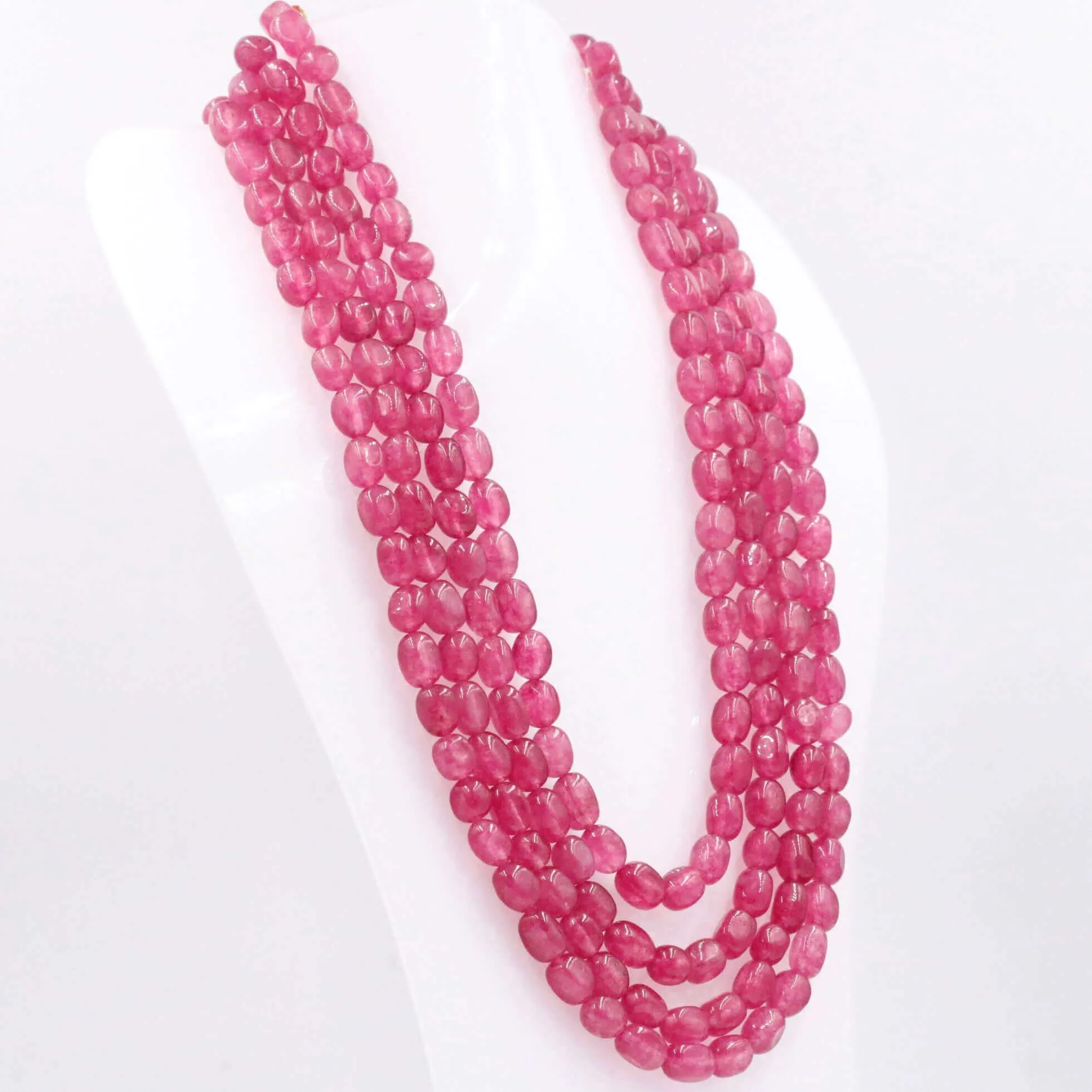 Layered Quartz Necklace Fuchsia Quartz Necklace Oval Bead Necklace Long Necklace Sarafa Necklace Gemstone Necklace SKU 6143219