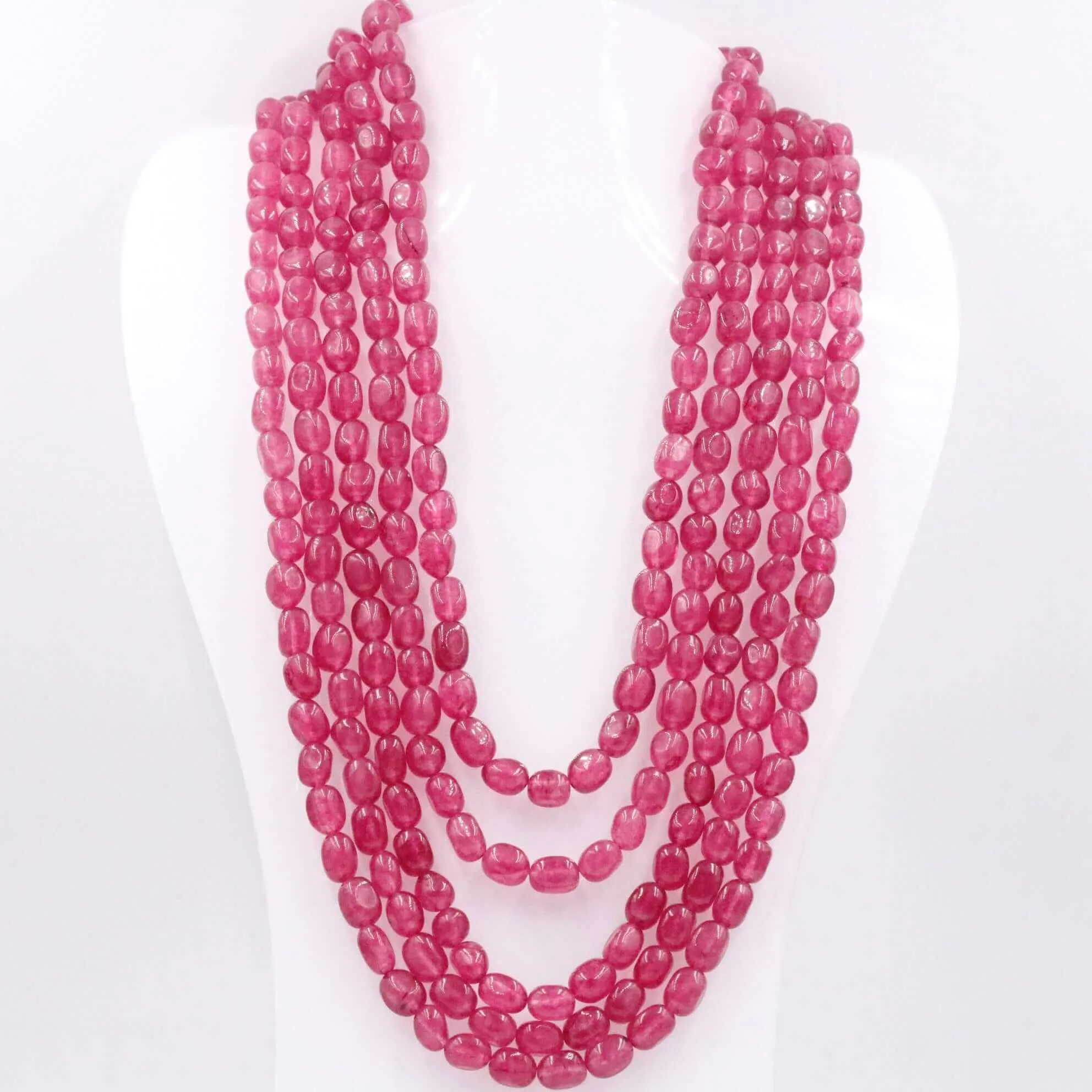 Layered Quartz Necklace Fuchsia Quartz Necklace Oval Bead Necklace Long Necklace Sarafa Necklace Gemstone Necklace SKU 6143219