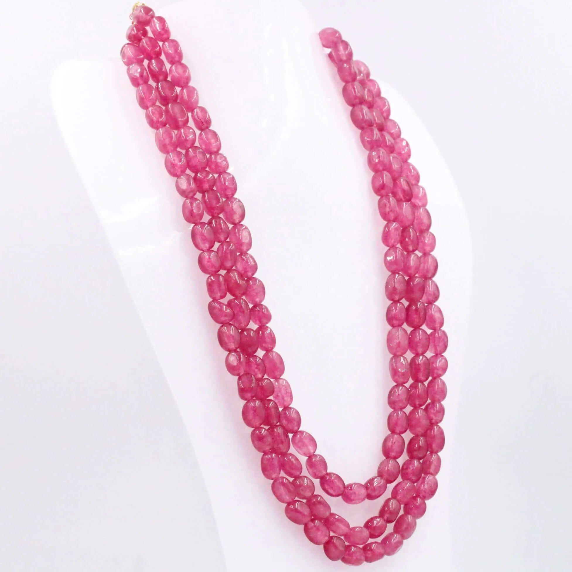 Layered Quartz Necklace Fuchsia Quartz Necklace Oval Bead Necklace Long Necklace Sarafa Necklace Gemstone Necklace SKU 6143219