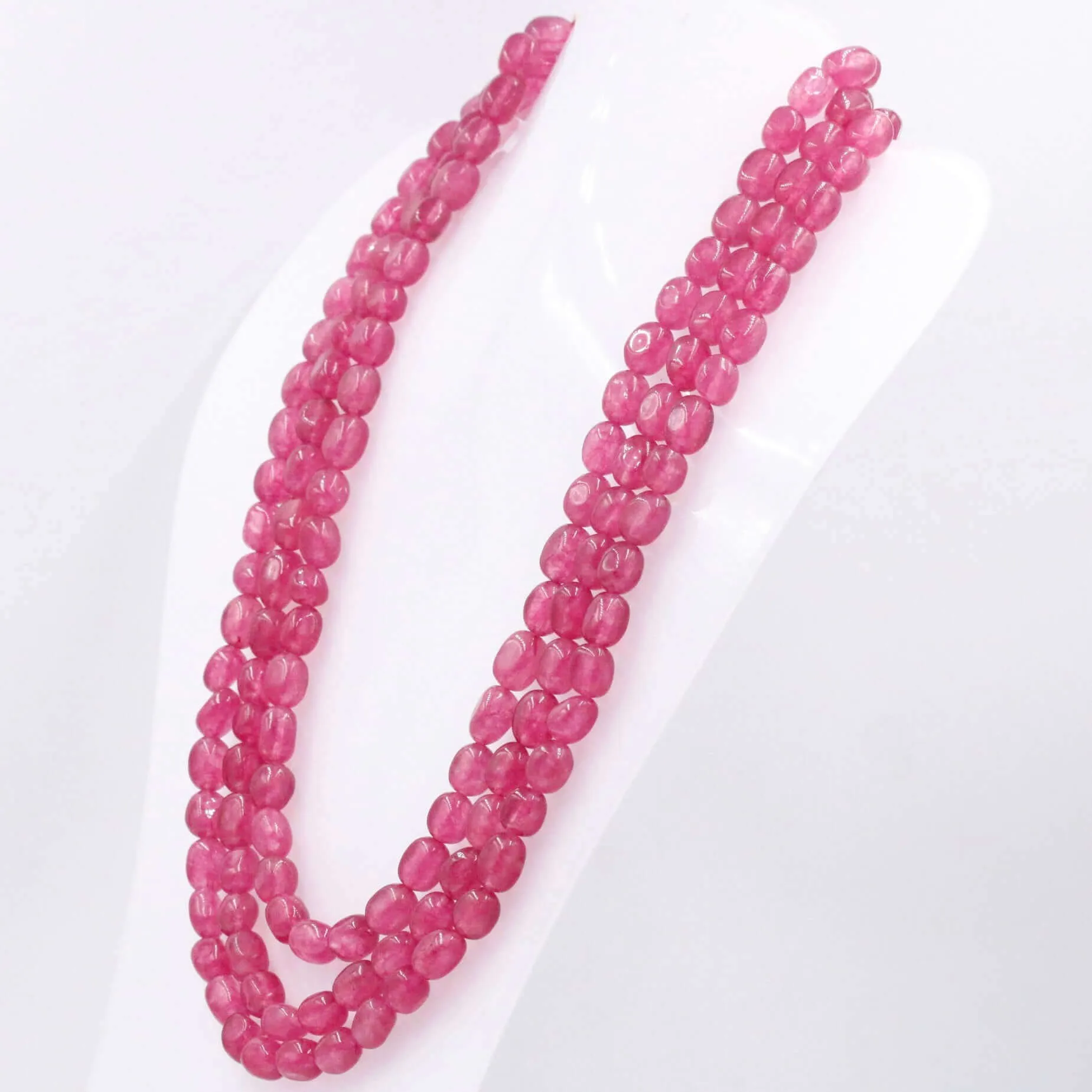 Layered Quartz Necklace Fuchsia Quartz Necklace Oval Bead Necklace Long Necklace Sarafa Necklace Gemstone Necklace SKU 6143219