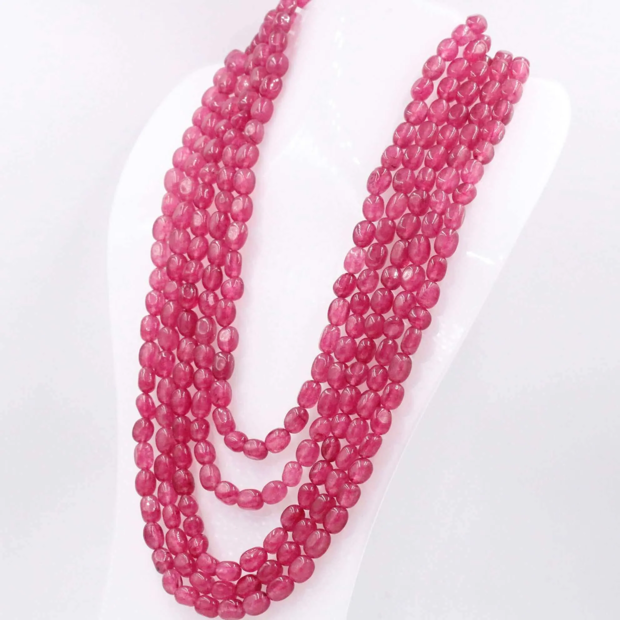 Layered Quartz Necklace Fuchsia Quartz Necklace Oval Bead Necklace Long Necklace Sarafa Necklace Gemstone Necklace SKU 6143219