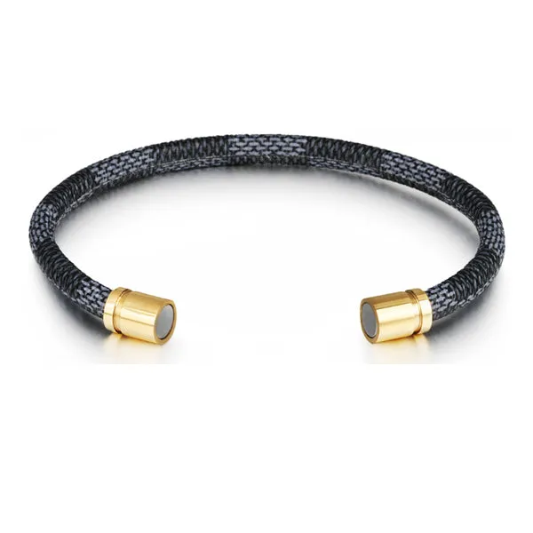 Leather Striped Stainless Steel Magnetic Bracelet (Circumference 20.5cm) 皮革條紋不銹鋼磁扣手鍊 (鍊長 20.5cm) KJBR16261
