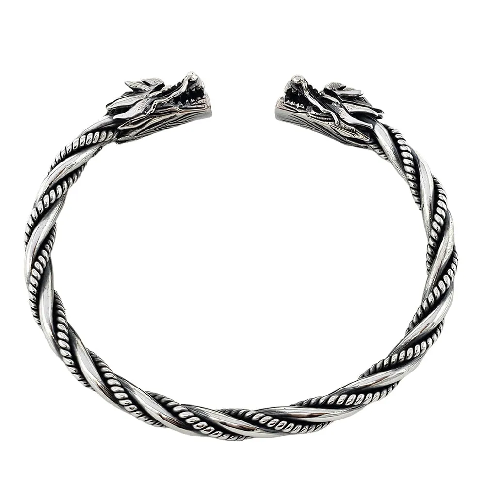 Men's 925 Sterling Silver Torque Bangle | Dragon Bangle For Men