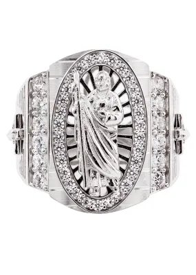 Mens Silver CZ Jesus Ring | Appx 9.3 Grams