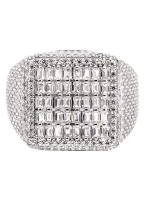 Mens Silver CZ Signet Ring | Appx 10 Grams