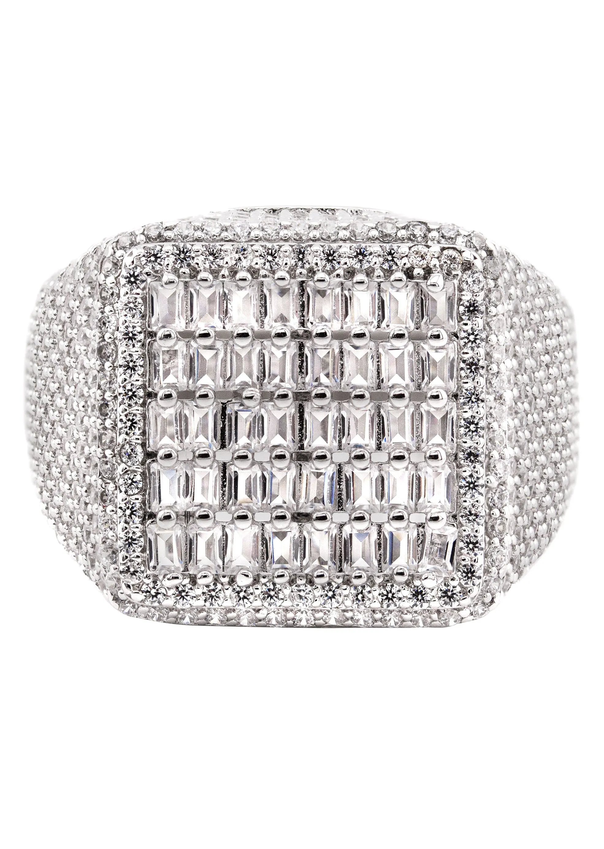 Mens Silver CZ Signet Ring | Appx 10 Grams