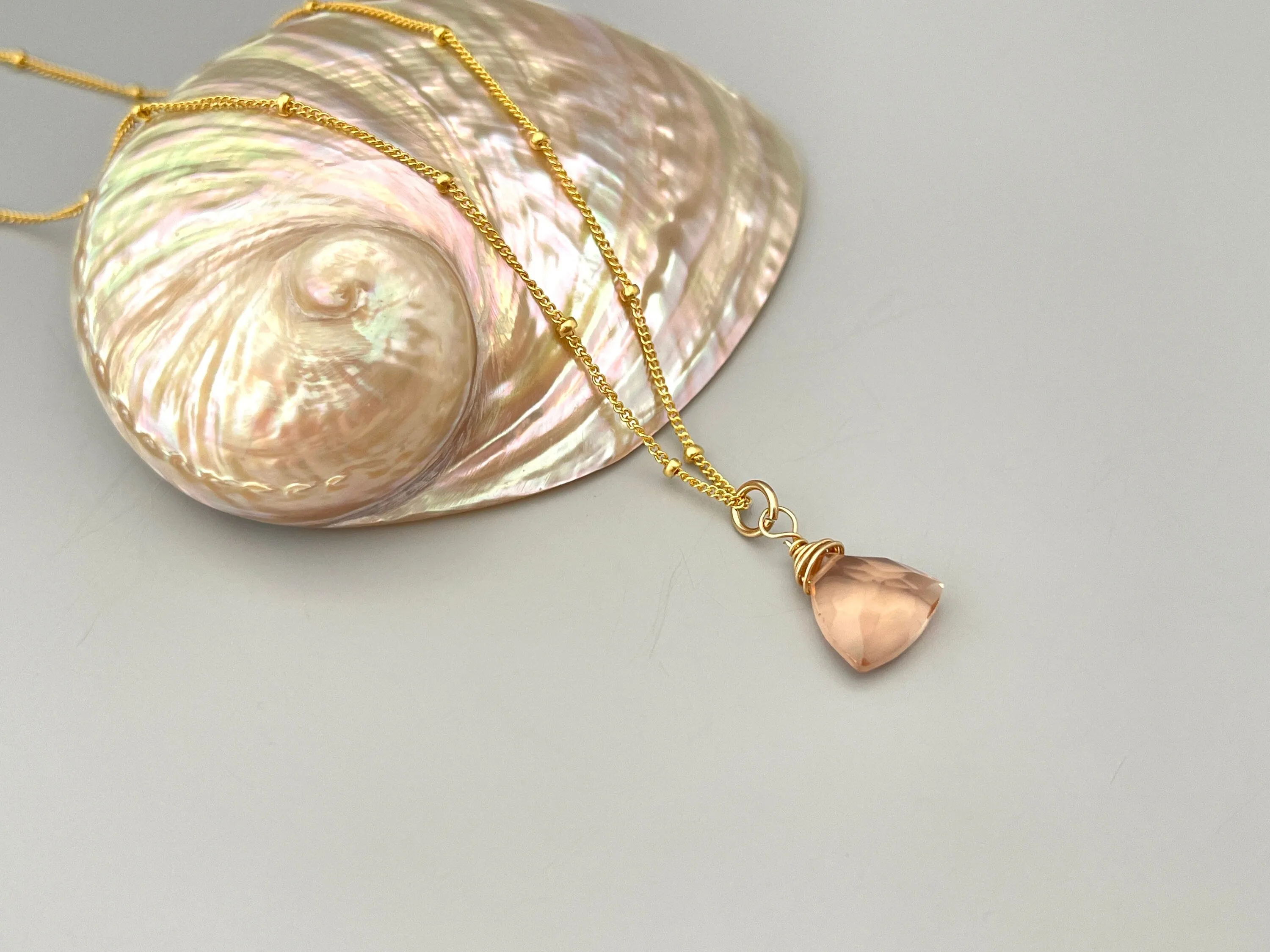 Morganite Necklace 14k gold fill, Rose Gold, Sterling Silver peach pink quartz