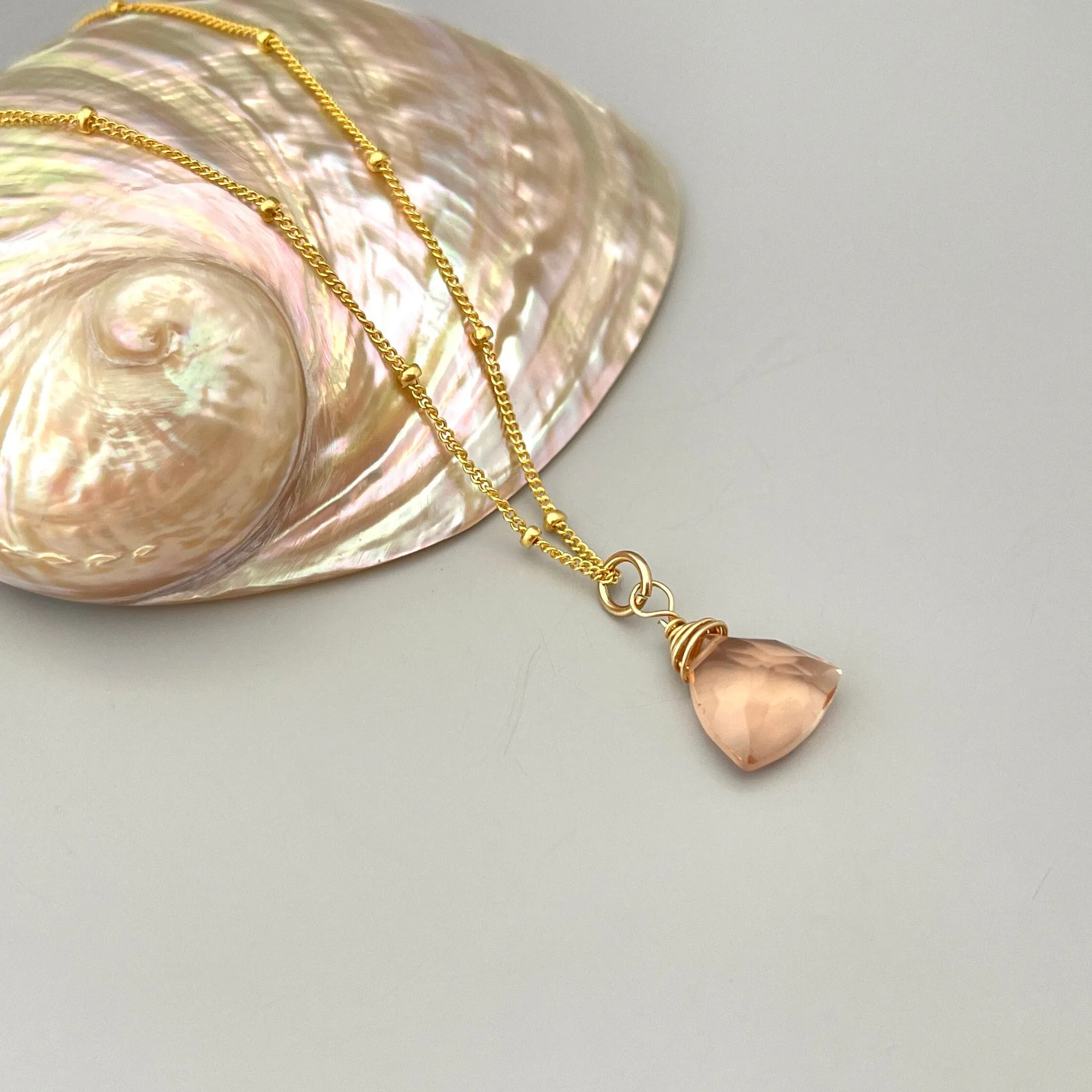 Morganite Necklace 14k gold fill, Rose Gold, Sterling Silver peach pink quartz