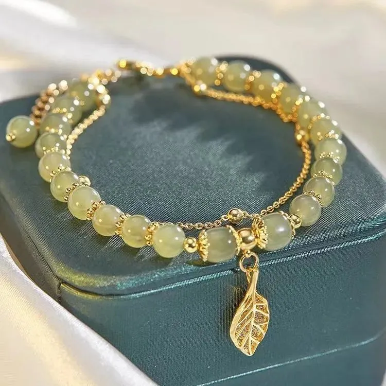 Natural Jade Double Layer Chain Bracelet for Women With Gift Box