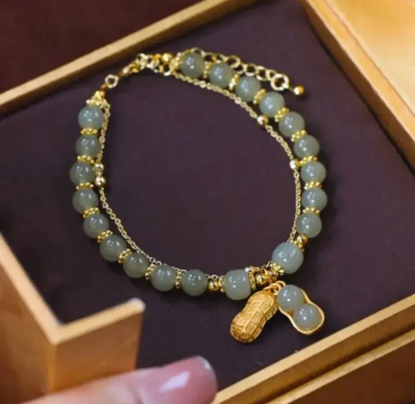 Natural Jade Double Layer Chain Bracelet for Women With Gift Box