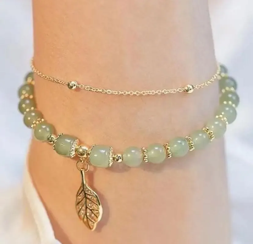 Natural Jade Double Layer Chain Bracelet for Women With Gift Box