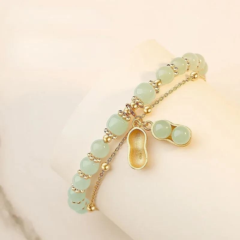 Natural Jade Double Layer Chain Bracelet for Women With Gift Box