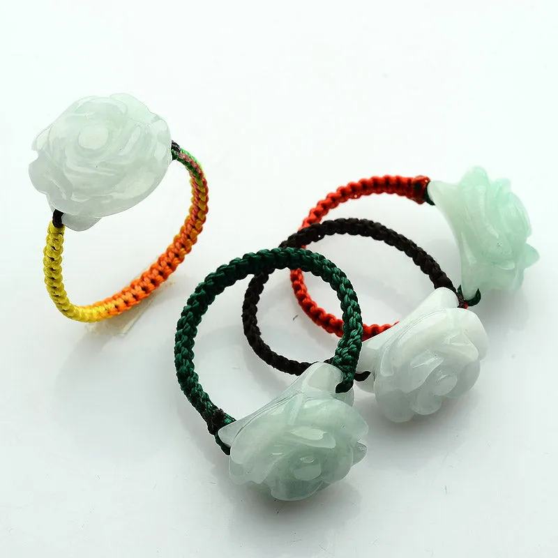 Natural Jade Ring Jadeite Rose Flower Ring WR20