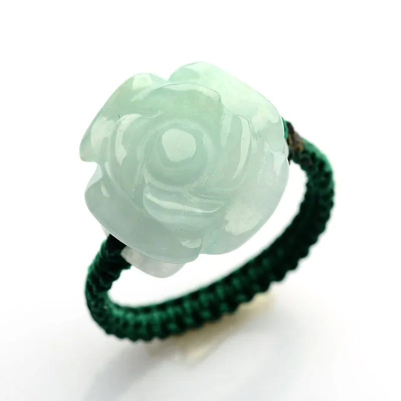 Natural Jade Ring Jadeite Rose Flower Ring WR20