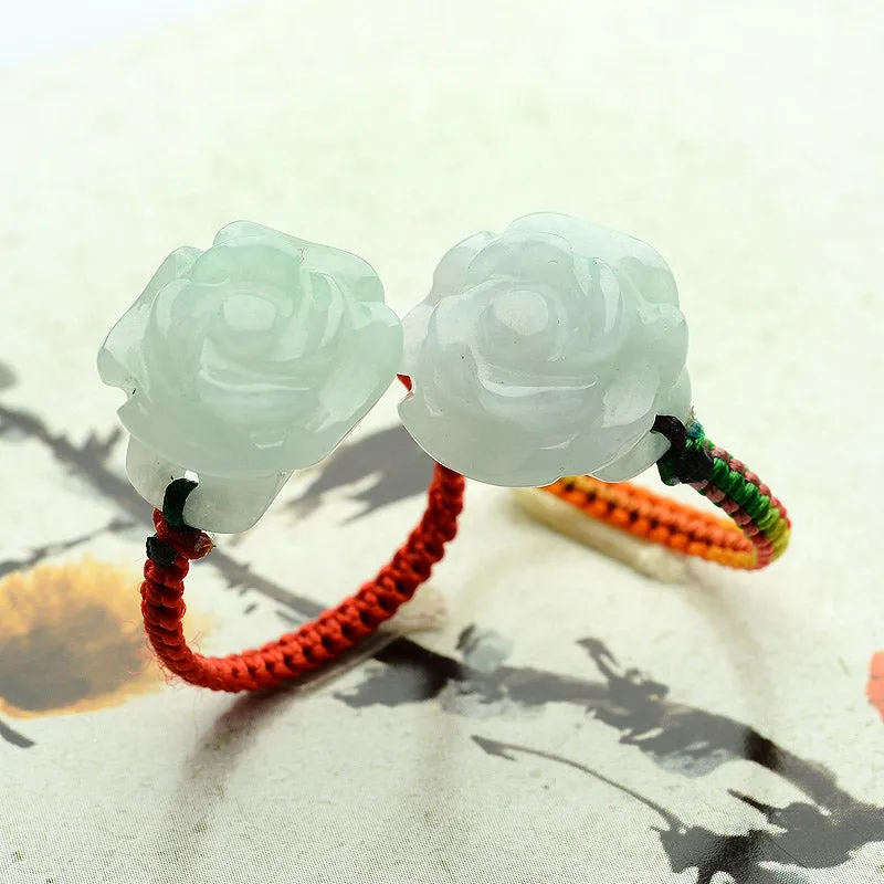 Natural Jade Ring Jadeite Rose Flower Ring WR20