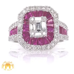 Natural Ruby 14k White Gold Love Ring with Baguette Diamond