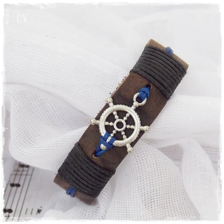 Nautical Wheel Leather Bracelet