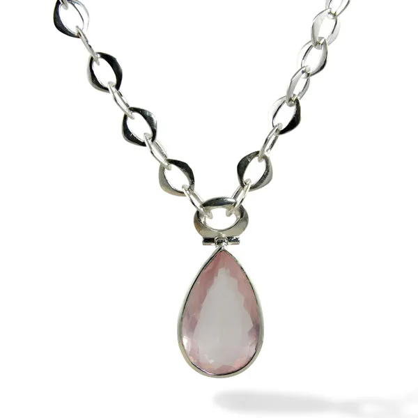 Necklace - Pendant & Handmade Link Chain Rose Quartz Sterling Silver