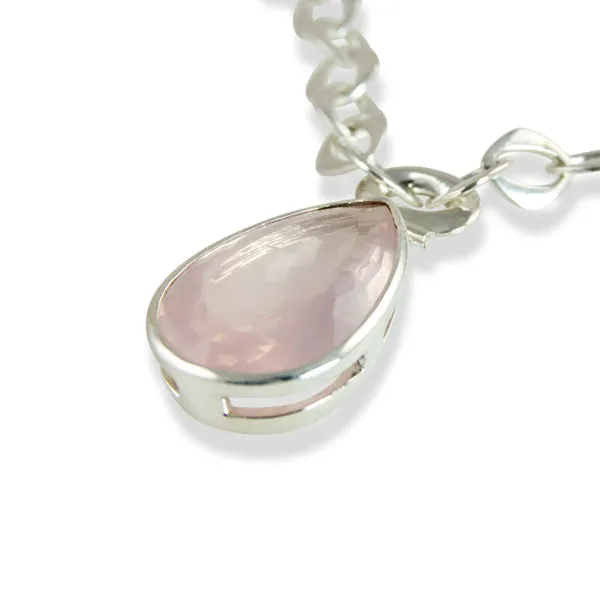 Necklace - Pendant & Handmade Link Chain Rose Quartz Sterling Silver
