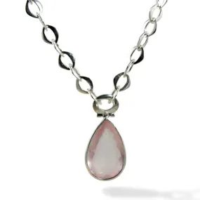 Necklace - Pendant & Handmade Link Chain Rose Quartz Sterling Silver