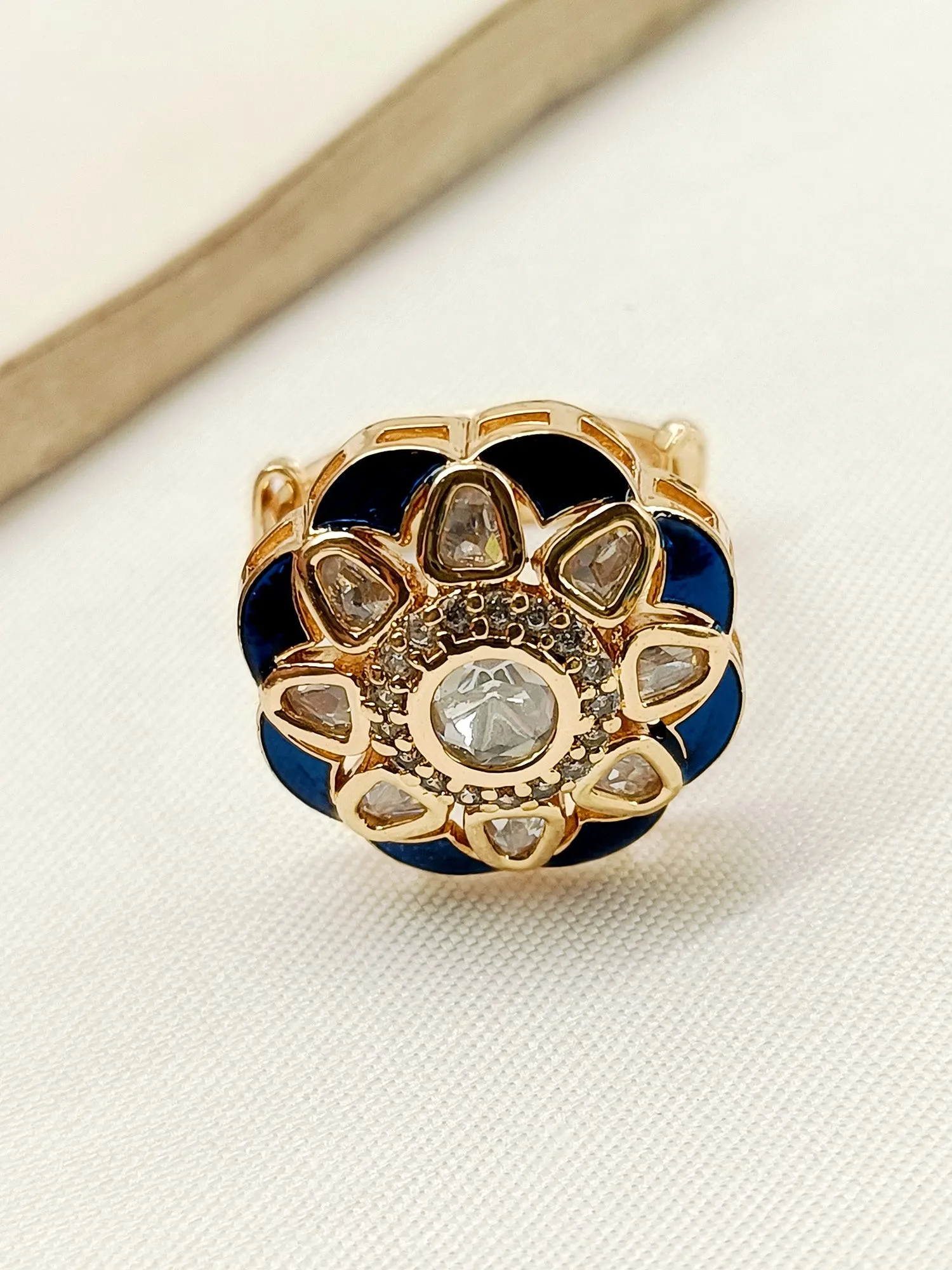 Neeru Navy Blue Kundan Finger Ring
