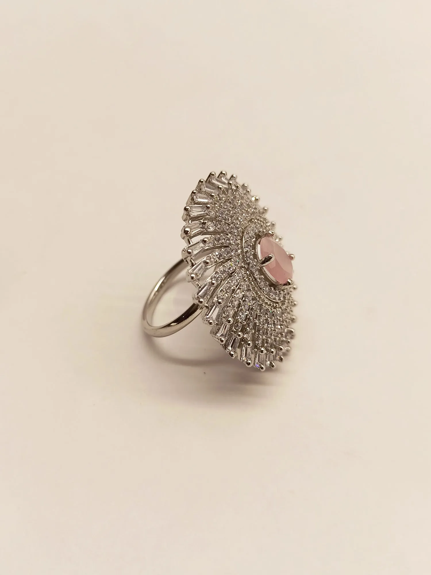 Nilam Round Baby Pink Silver Ring