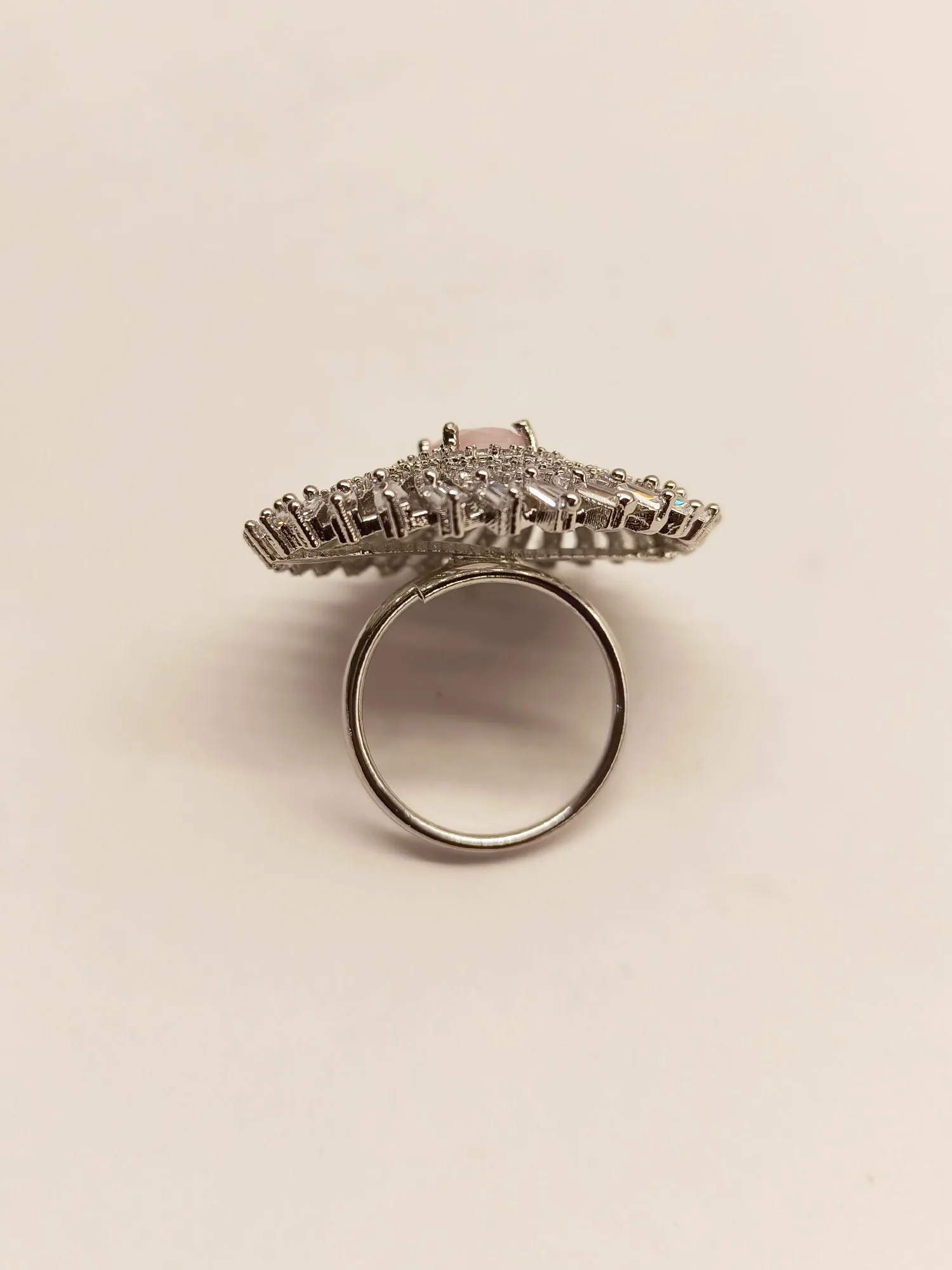 Nilam Round Baby Pink Silver Ring