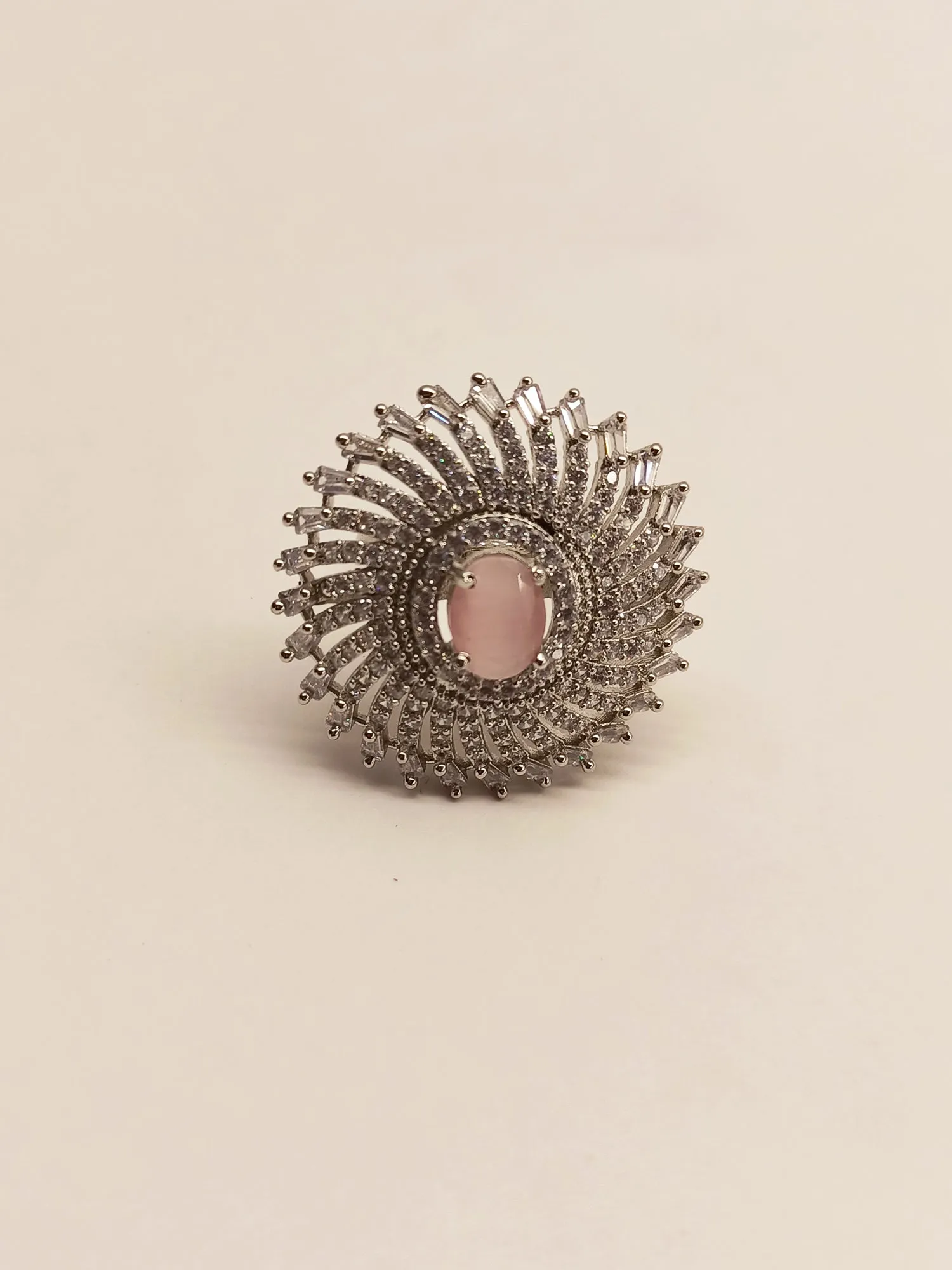 Nilam Round Baby Pink Silver Ring