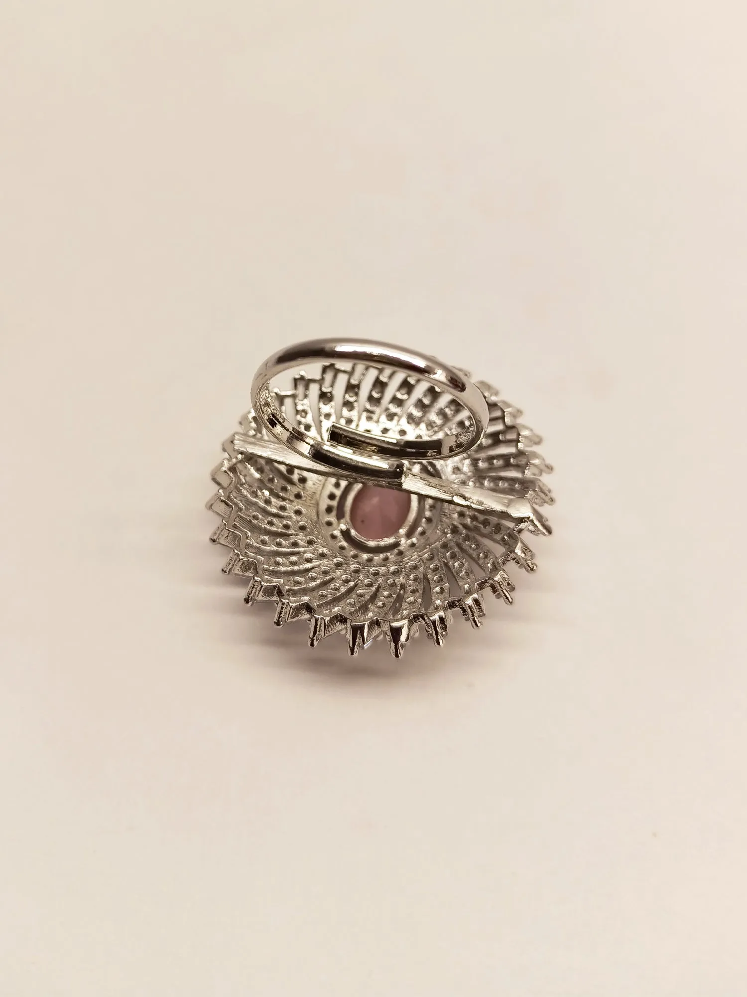 Nilam Round Baby Pink Silver Ring