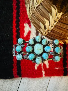 Old Pawn Navajo Sterling Silver & Turquoise Cluster Cuff Bracelet