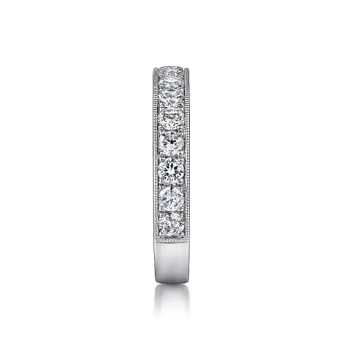 Padua - 14K White Gold Micro Pave Set Diamond Wedding Band with Milgrain - 0.95ct